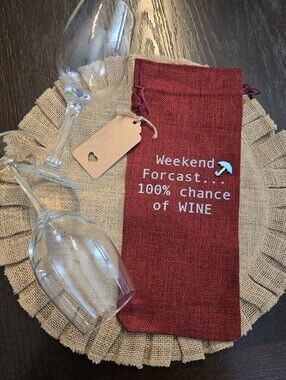 Funny Wine Lover Gift Bag Weekend Forecast Red Burlap Gag Gift🍷